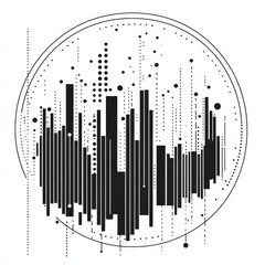 Aufkleber - Abstract Minimalist Black and White Geometric Composition in a Circle, Bars and Dots Design