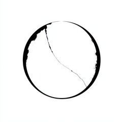 Aufkleber - Distorted Eclipse: A Monochrome Abstraction of a Circle with a Jagged Crack, Set Against a Clean White Background