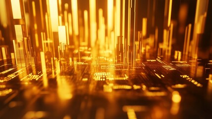 Wall Mural - abstract golden digital financial hub with floating elements