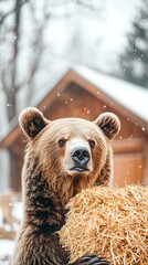 Wall Mural - grizzly bear in winter scenery