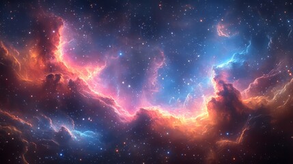 Wall Mural - vibrant cosmic watercolor illustration. colorful space background with stars. mystical magic backgro