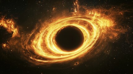 Wall Mural - Black hole slowly absorbs a golden sun-like star
