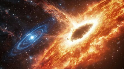 Wall Mural - A black hole swallows a brilliant blue-white star
