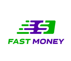 Aufkleber - Fast money transfer icon. Quick cash exchange, pay and credit. Vector digital wallet emblem with dollar symbol and speed lines. Financial transaction sign for financial or fintech company services