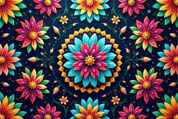 Canvas Print - intricate floral design repeats seamlessly across a vibrant background , dark, textile