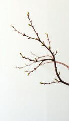Wall Mural - Thin branch on white background with tiny twigs, tree, nature