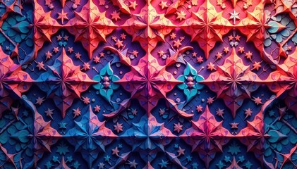 Wall Mural - Intricate tessellation of repeating shapes, vibrant hues, photography, design, form