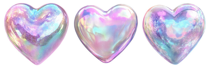 Wall Mural - a collection of iridescent heart-shaped gems exuding soft pastels and luminescence, perfect for roma