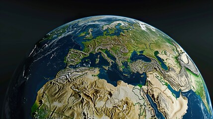 Wall Mural - a 3d earth map with realistic textures of land and ocean.