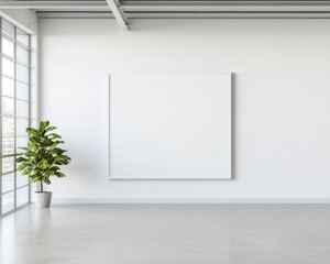 Poster - A minimalist white room features a large blank square s perfect for mockup designs and modern art presentations.