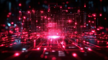 Abstract Digital Circuitry: A Glowing Red Network