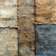 Wall Mural - textured tapestry: an abstract image of a worn, textile patchwork, each fragment stitched together, 