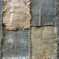 Wall Mural - patched textile: a close-up view of a meticulously patched textile, showcasing the texture of variou