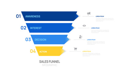 Wall Mural - sales funnel infographic diagram template for business. modern timeline 4 steps, presentation vector