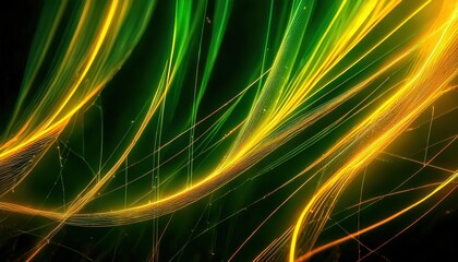 Leinwandbilder - luminous golden green fiber strands with intricate web like filaments on a dark background, perfect for futuristic digital art