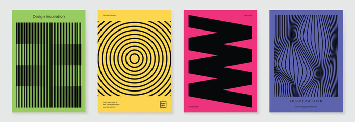 Aufkleber - Abstract line wave poster background vector set. Minimalist cover template with vibrant perspective line wave in motion. Ideal design for social media, cover, banner, flyer, music, ads.