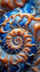 Fototapete - Beautiful and Intricate Close-up of a Colorful Nautilus Shell with Spiraling Patterns and Soft Light Effects Captivating Nature Inspiration