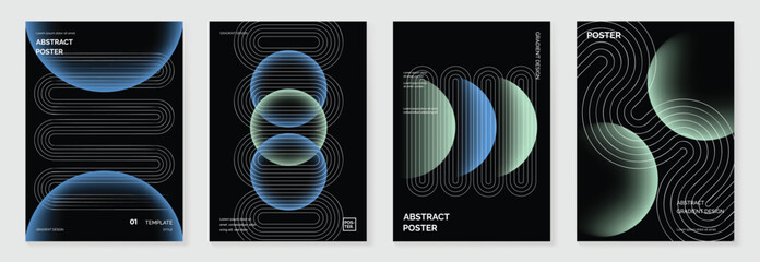 Aufkleber - Modern gradient poster background vector set. Minimalist cover template with vibrant perspective geometric prism shapes and line. Ideal design for social media, cover, banner, flyer.