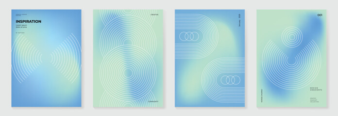 Aufkleber - Modern gradient poster background vector set. Minimalist cover template with vibrant perspective geometric prism shapes and line. Ideal design for social media, cover, banner, flyer.