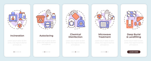 Wall Mural - biomedical waste treatment onboarding mobile app screen. walkthrough 5 steps editable graphic instru
