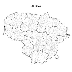  Geopolitical Vector Map of Lithuania (Lietuva) with Elderships (Seniūnijos), Municipalities (Savivaldybės), and Counties (Apskritys) Administrative Subdivisions as of 2025 - Lithuania