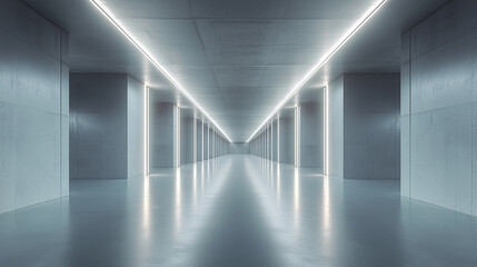 Wall Mural - Modern concrete corridor illuminated by sleek lighting, creating a minimalist and futuristic atmosphere Generative AI