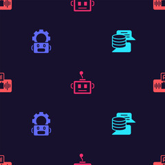 Wall Mural - Set Server, Data, Robot setting, Artificial intelligence robot and AI on seamless pattern. Vector