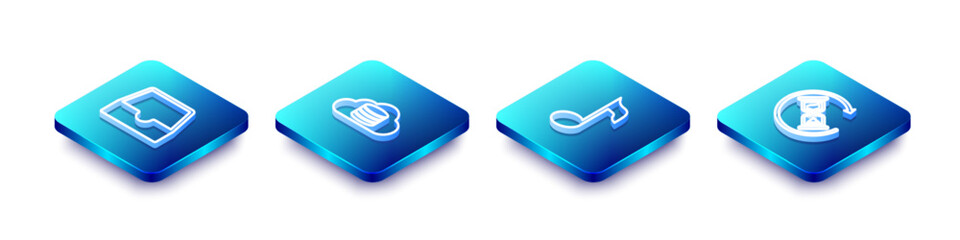 Wall Mural - set isometric line social media inbox, cloud database, music note, tone and waiting icon. vector