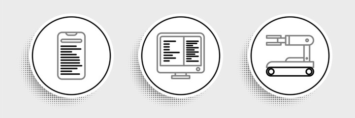 Set line Robot, Computer api interface and monitor screen icon. Vector