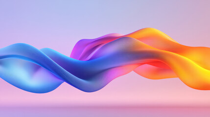 Poster - A sculptural metallic wave in vibrant gradient tones, suspended in space and glowing with fluid