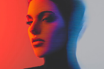 Aufkleber - A modern fusion of ancient sculpture and digital distortion, with a colorful glitch-rendered face