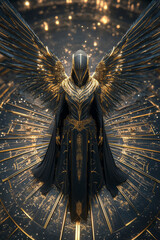 Aufkleber - An AI-generated vision of an Egyptian goddess composed entirely of luminous geometry and sacred