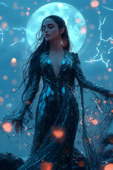 Aufkleber - A reimagined Greek goddess adorned with iridescent scales, standing at the edge of Olympus 2,