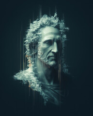 Aufkleber - A conceptual digital monument to Franklin, sculpted from glowing lines and pixel distortion,