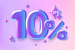 © Anastasiia - 10 percent off 3d sale banner. Holographic iridescent foil number ten on y2k gradient background. Vector illustration.