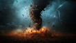 © Ekarat - powerful tornado touches down in rural area, swirling debris and creating dramatic scene with dark clouds and flashes of lightning. atmosphere is charged with energy and tension