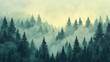 © Naput - Toned down forest in the morning mist flat design side view tranquil nature cartoon drawing Triadic Color Scheme