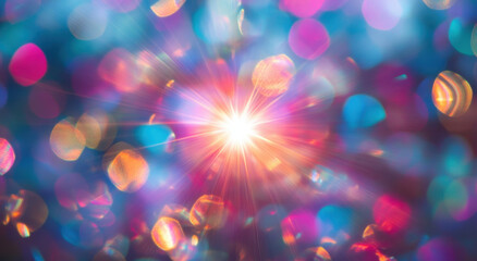 Wall Mural - vibrant explosion of colors radiates from bright light at center, surrounded by mesmerizing blur of 