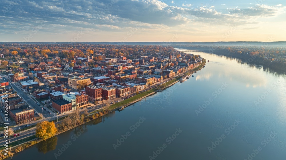 Aerial View of Historic Madison Indiana on the Ohio River. Panoramic ...
