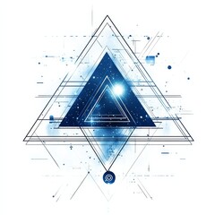 Aufkleber - Abstract Geometric Composition with Blue Triangles, Lines, and a Central Light Burst, a Modern Artistic Expression