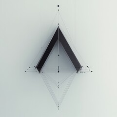 Aufkleber - Abstract Geometric Sculpture: Suspended Black Triangles and Lines in Minimalist Space