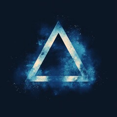 Poster - Mystic Triangle: A Geometric Shape Emerging from a Cloud of Nebula-Like Blue and White Dust Against a Dark Backdrop