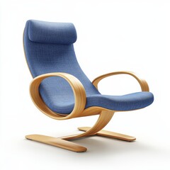 Poster - Modern Blue Upholstered Chair with Wooden Frame: Elegant and Comfortable Design for Contemporary Interiors