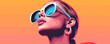 © Coosh448 - Colorful pop art style portrait of a woman with sunglasses against gradient background - vector.