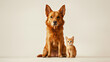 © Mong - white background, one big orange dog and one little orange cat, sitting and looking on camera