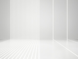 Wall Mural - 3d white sci-fi product display background. scientific stage with white neon lights.
