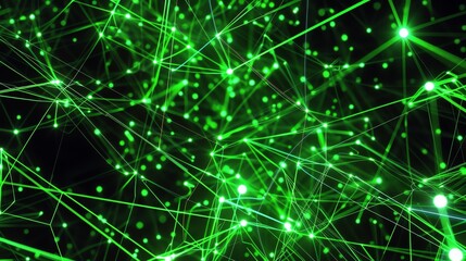 Wall Mural - glowing green neural network. artificial intelligence concept. 3d rendering.