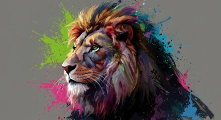  Colorful Lion Portrait with Abstract Art.