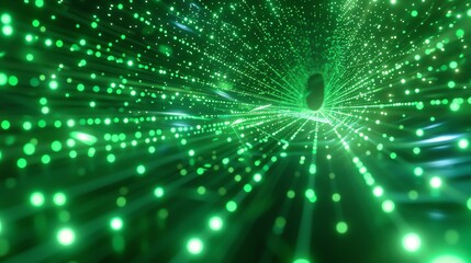 Wall Mural - this is an abstract image of a glowing green tunnel. the tunnel is made up of tiny particles of ligh
