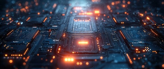 Poster - Futuristic Circuit Board Technology Background with Electronic Patterns and Symmetry for Science and Education